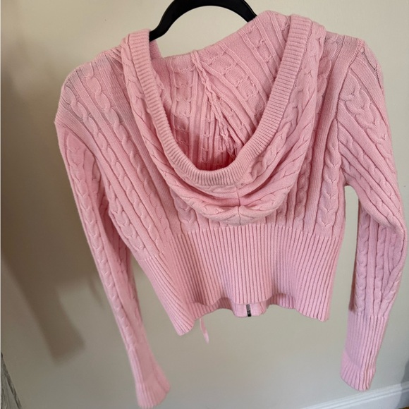 Forever 21 Pink Cable Knit Hoodie Cardigan - Picture 2 of 3